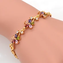 Мода для женщин девочек золотой цвет многоцветный Цирконий CZ цветок браслет ювелирные изделия