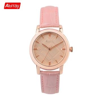 

Abrray Elegant Women Watches Rose Gold Color Alloy Case Female Watch Pink Genuine Leather Lady Ladies Wrist Watches