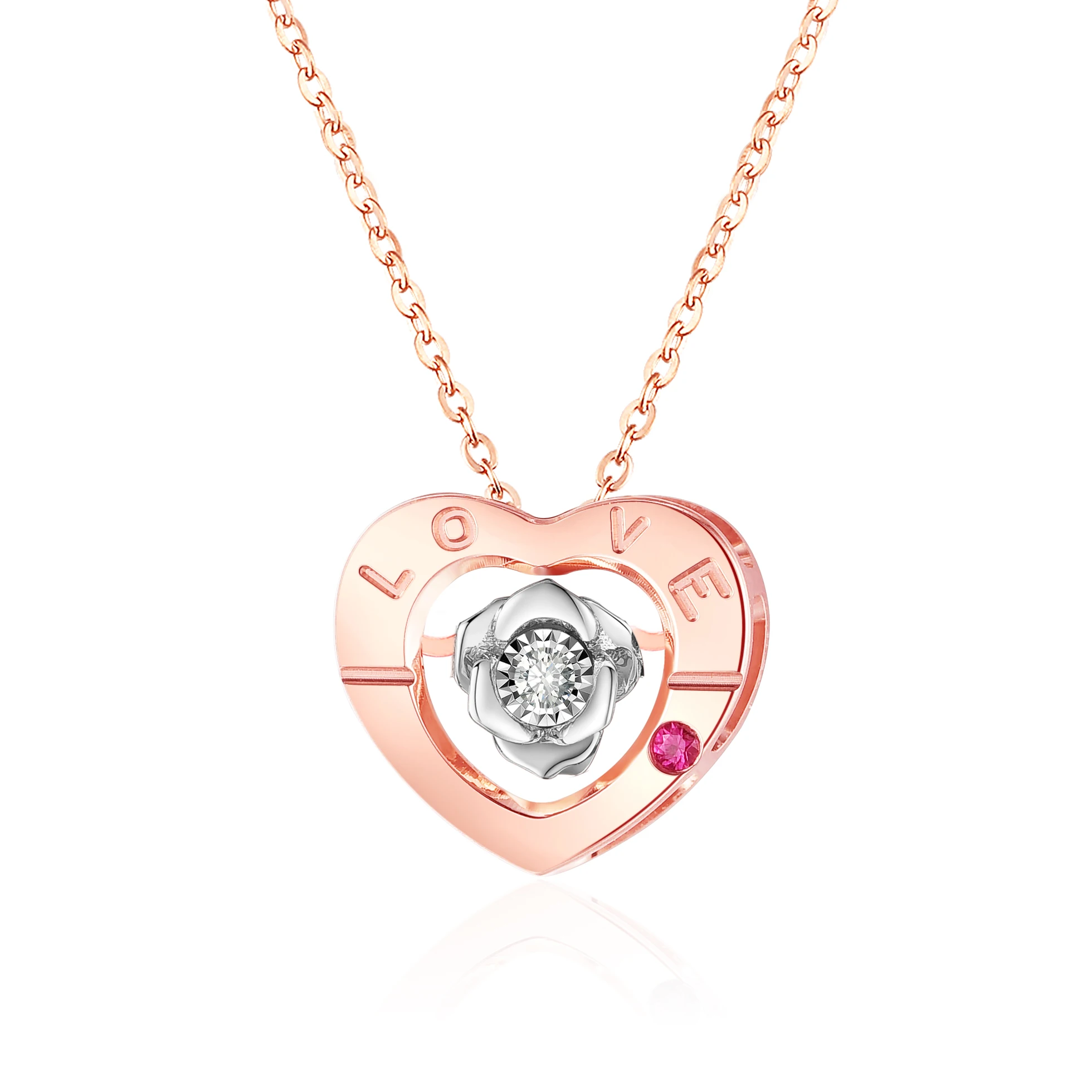 

QYI Ruby Diamond Necklace Heart shape 18k Pure Gold Pendant AU750 Two colors to choose from Fine Jewelry for Girl Gift