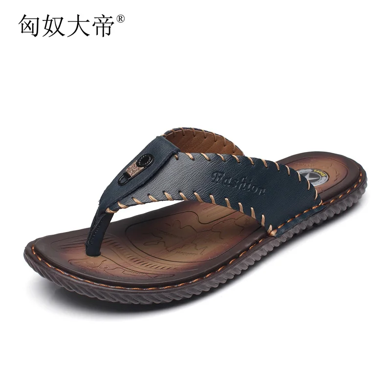 

2018 Brand Summer Men slippers Male genuine leather Flip Flops for man vintage Casual Beach Sandals Non-slide Zapatos Shoes