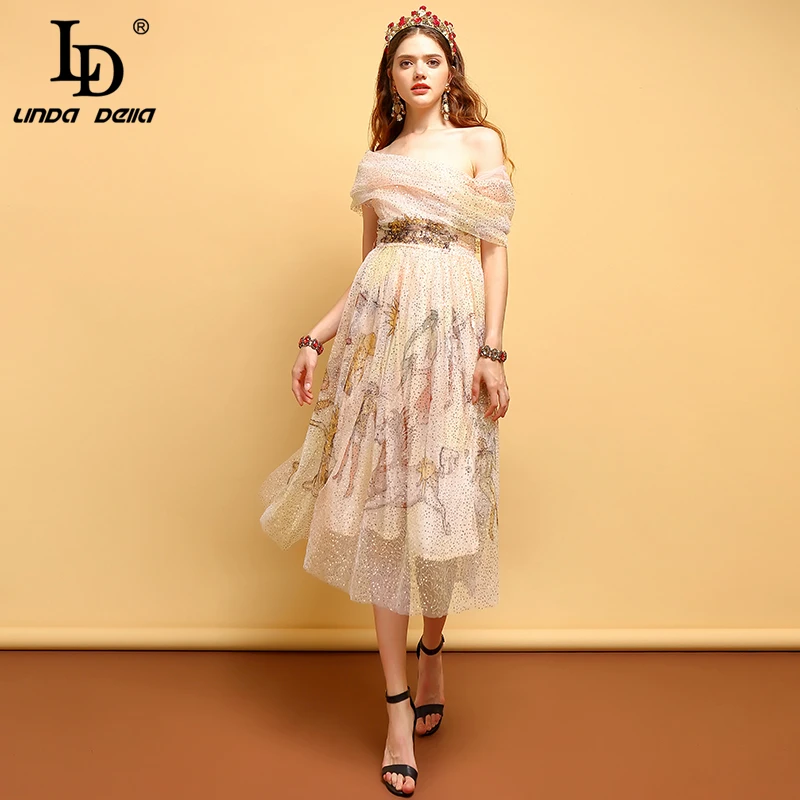 LD LINDA DELLA Zomer Mode vrouwen Jurk Sexy Off shoulder Backless Lovertjes Mesh Overlay Animal Print Elegante Vintage Jurk LD LINDA DELLA Zomer Mode vrouwen Jurk Sexy Off shoulder Backless Lovertjes Mesh Overlay Animal Print Elegante Vintage Jurk