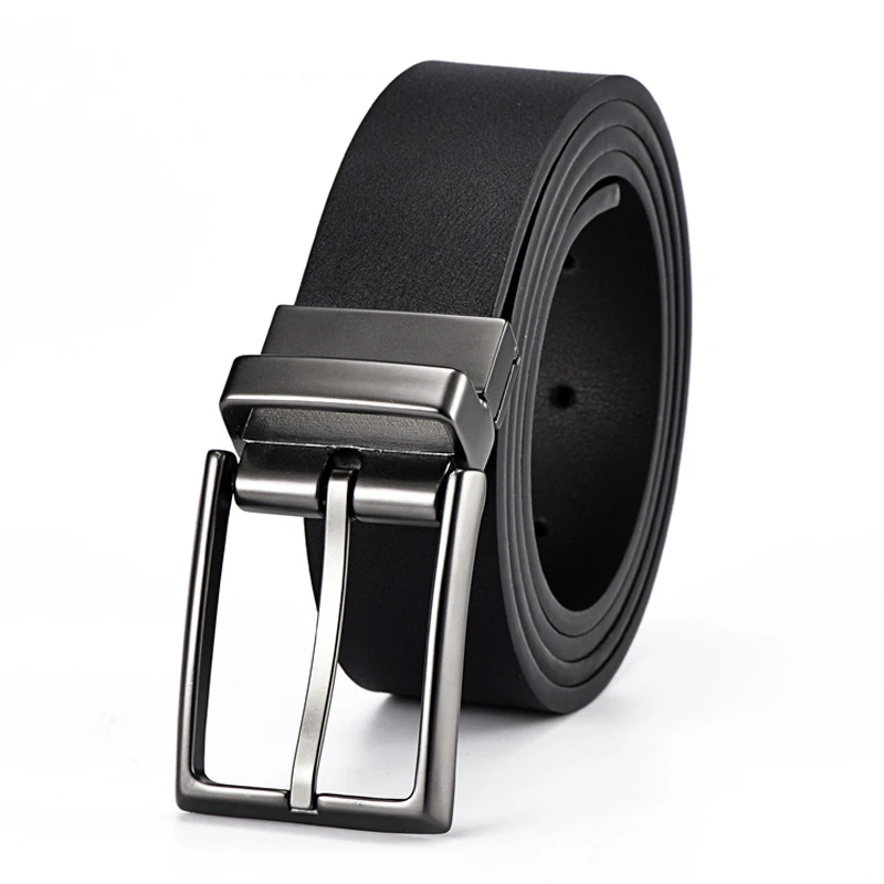 Double Sides Use Men's Belt Rotate Pin Buckle Waistband for Men Genuine