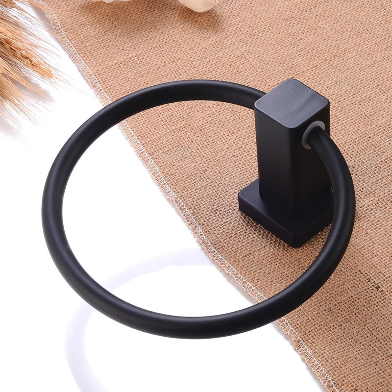 Towel Ring Holder Black Wall Mounted Bathroom Towel Rack Aluminum Round Towel Bar Decorative Clothes Rack Bathroom Accessories