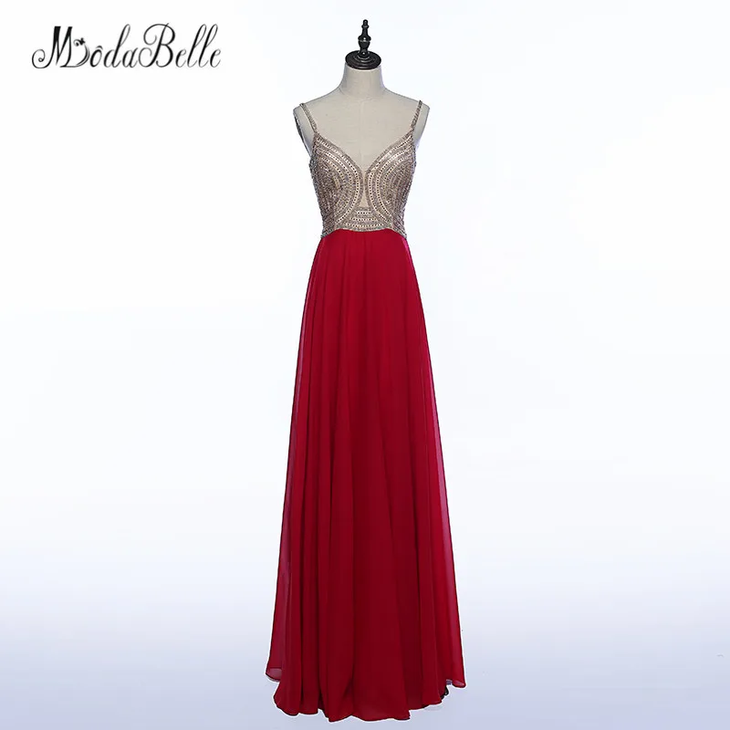 modabelle Sexy Long Red Elegant Prom Dress Arabic Backless Vestido De