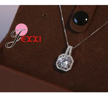

Hot 925 Sterling Silver Necklace And Pendants Jewelry For Women With Box Chain Luxurious Big CZ Crystal Stone Accessories