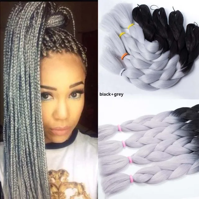 (1pack/Lot) 24" 100g Synthetic Black Gray Ombre Jumbo Braiding Hair