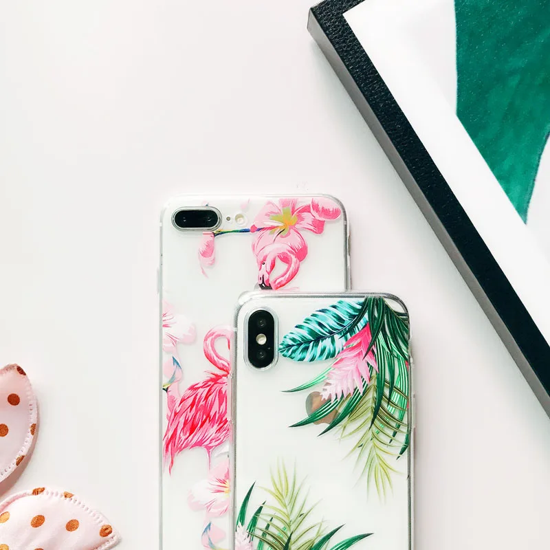 EKONEDA Patterned Flamingo Leaves Floral Case For iPhone 7 Case Silicone For iPhone 8 7 Plus 6 6S X XS Max XR Case Soft Cover
