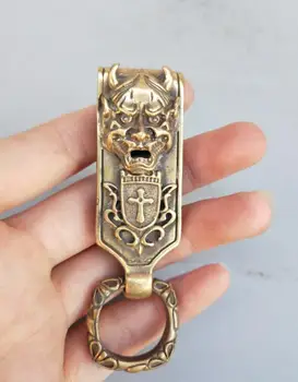 

China antique pure brass ghost head Key chain