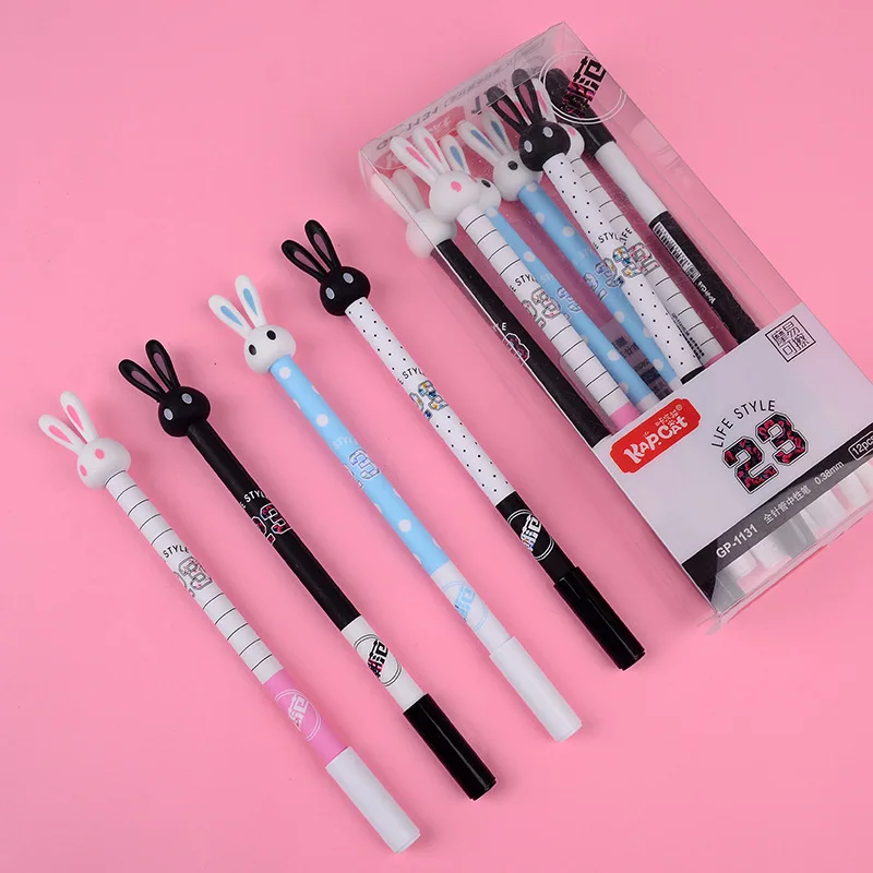 

12Pcs/Box Cute Rabbit Head 0.38mm Erasable Office & School Gel Pen Refill Ink Stationery Store Easy Mount Wipe