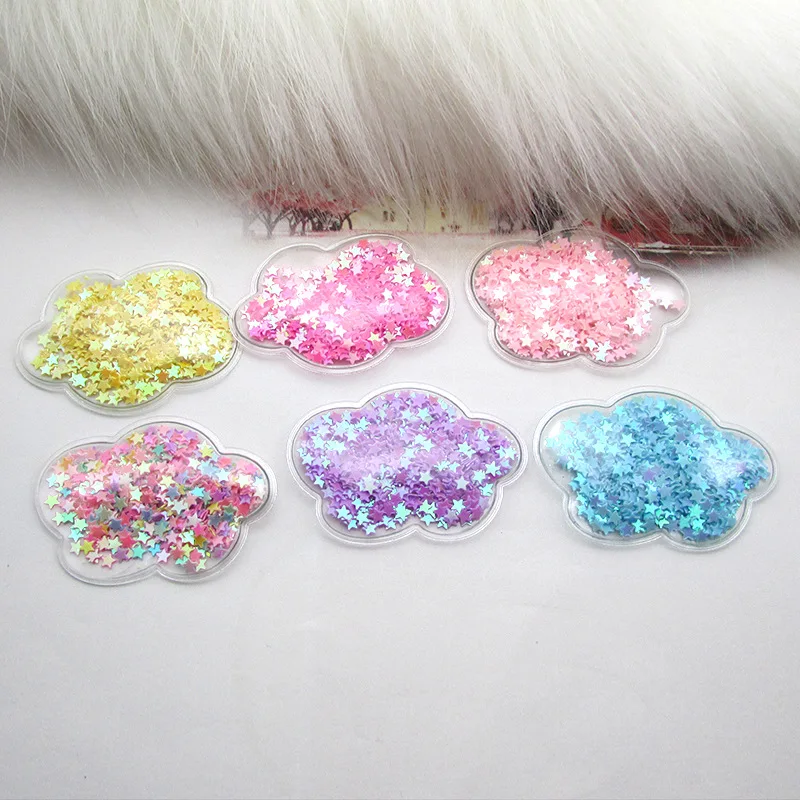 

12pcs 6*4cm Cloud Transparent Bling bling Star Flowing Patches Appliques for Children clip and DIY Hair Clip Accessories