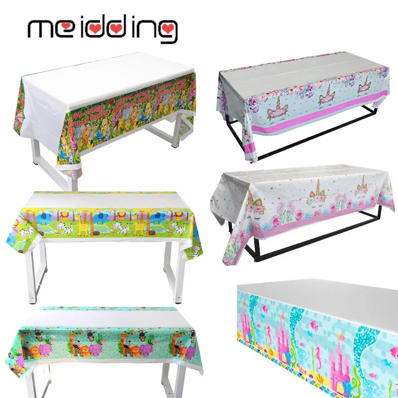 

MEIDDING Multi Themes Party Disposable Tablecloth Unicorn Birthday Party Decoration Kids Jungle Donut Mermaid Party Tablecloth