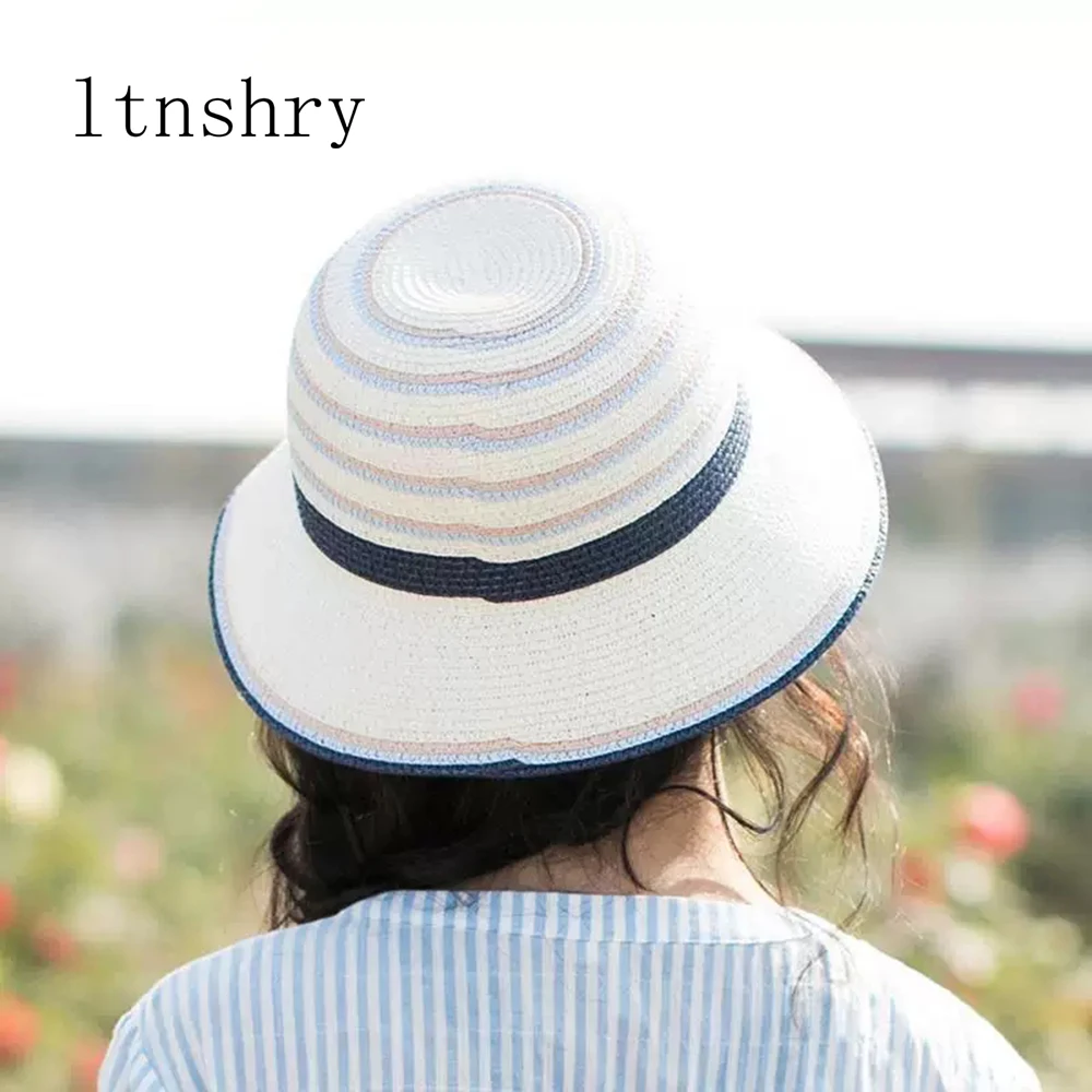 

2019 new fashion women's Summer hat Breathable sun hat Bucket cap embroidery straw hat Dome girl Beach cap outdoor travel Gorra