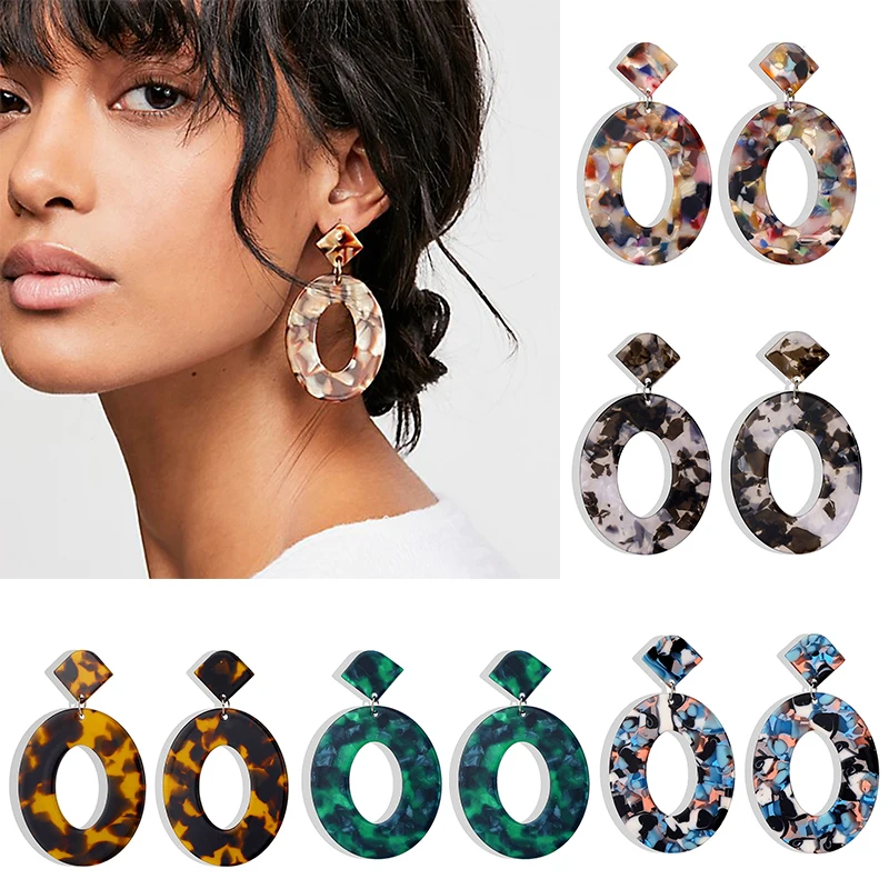 IPARAM Fashion Trend Acrylic Resin Oval Dangle Earrings For Women Geometry Big Circle Tortoiseshell Earrings Acetate Brincos