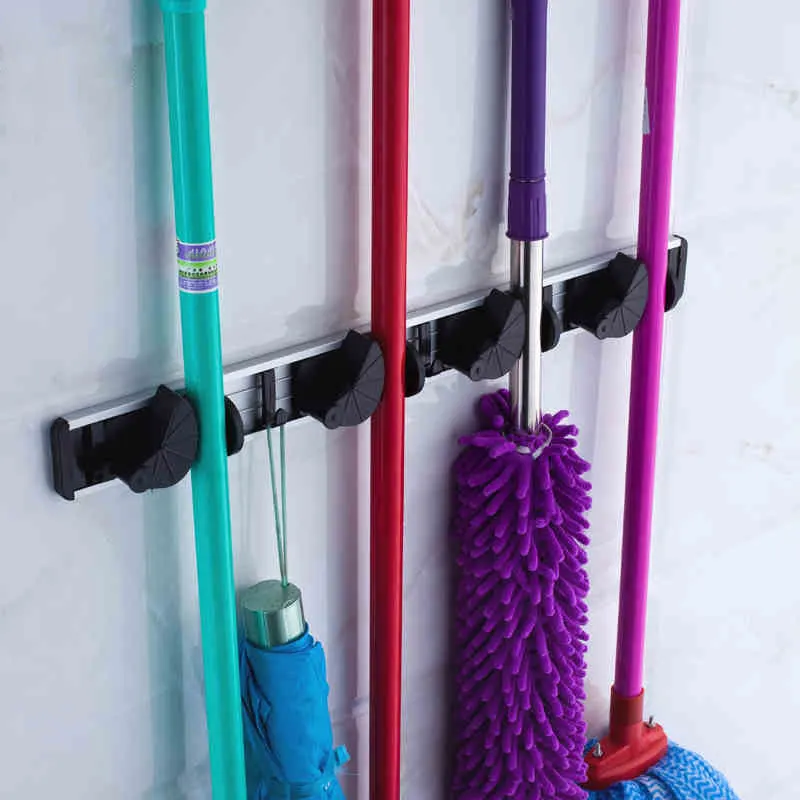 جودة تخزين المطبخ أداة حامل ، 4 موقف مع 5 السنانير جدار الخيالة التخزين المنظم ، ممسحة ومكنسة تخزين أصحاب رفوف