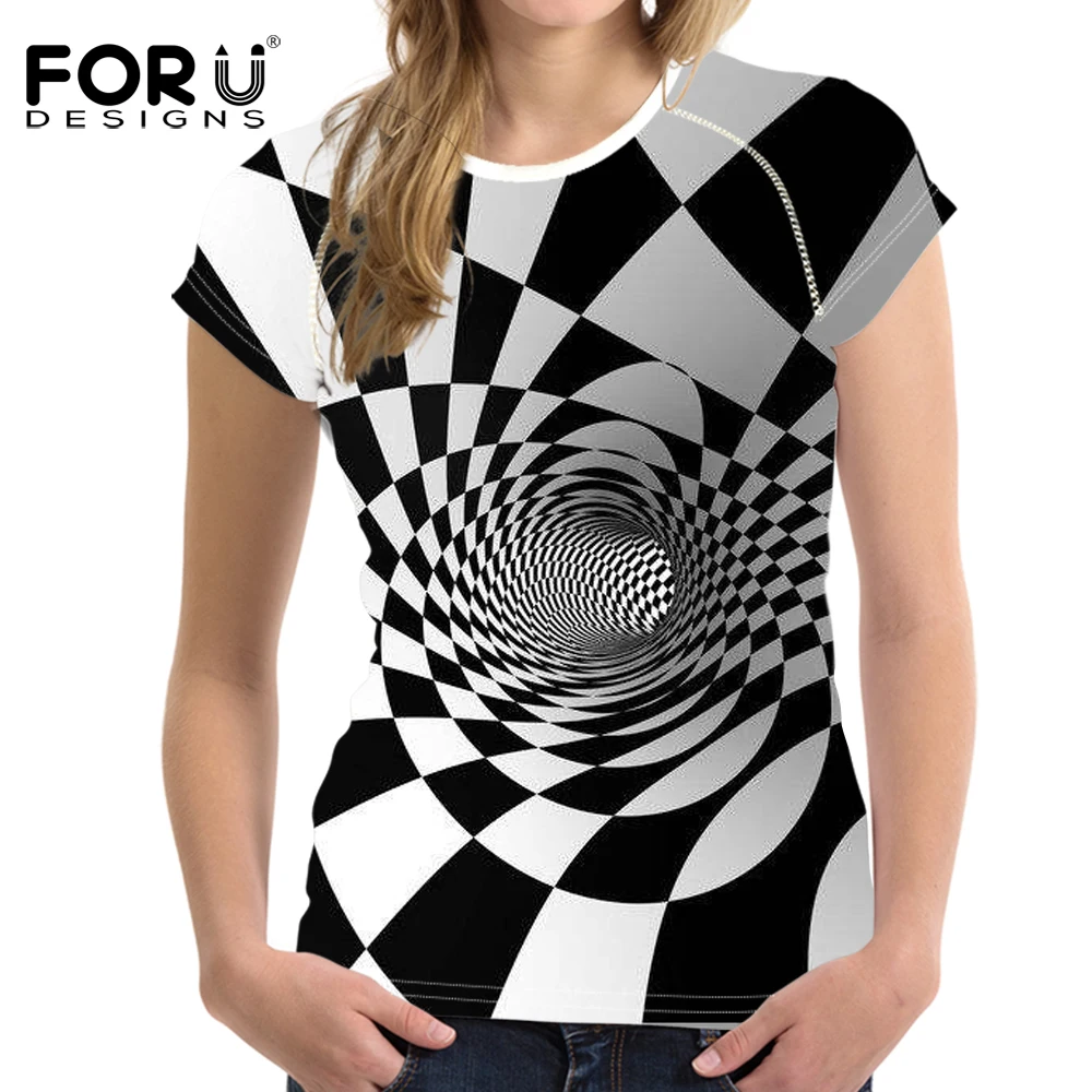 Футболка FORUDESIGNS в стиле Харадзюку для женщин одежда с 3D вихревым дизайном женская