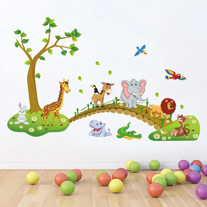 

Children Removable Jungle Safari Animals Zoo Kids Wall Sticker PVC Decal Home Kindergarten Decor