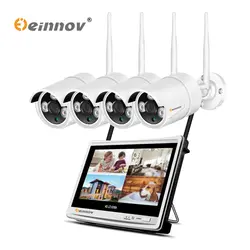 Einnov 4CH 1080 P домашняя беспроводная камера безопасности Система видеонаблюдения wi-fi-комплект ip-камера 2MP HD Открытый 12 дюймов ЖК-дисплей CCTV NVR