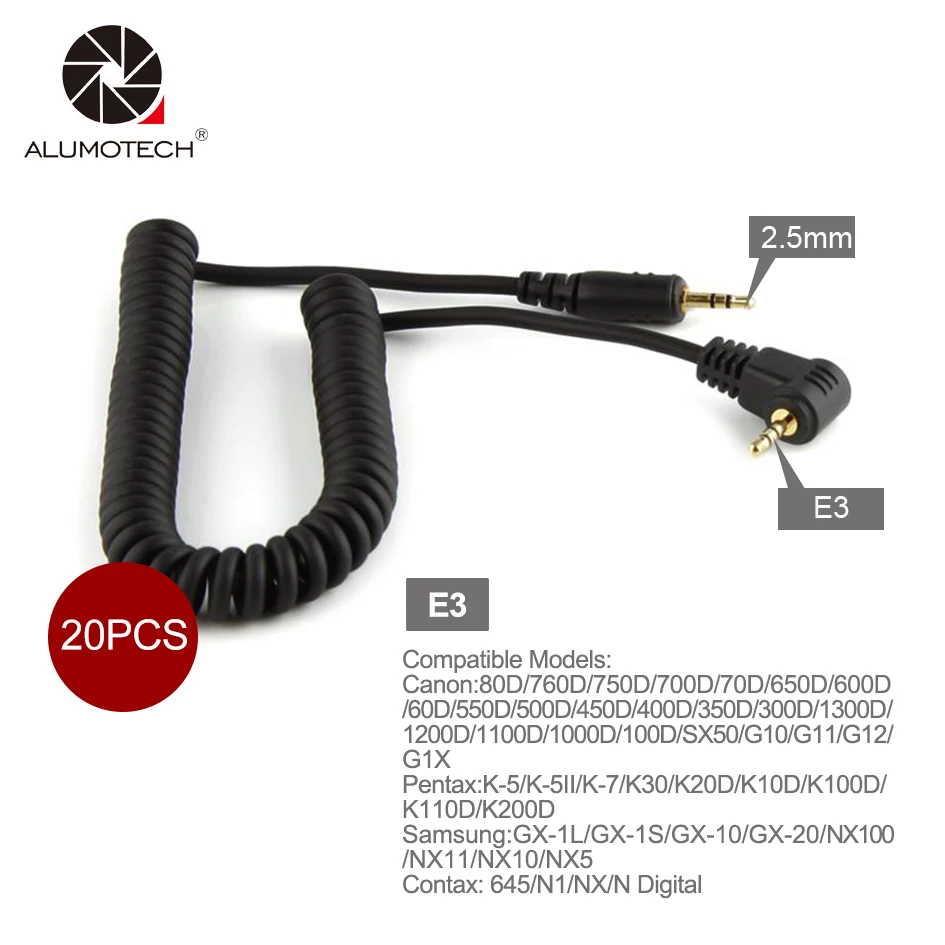 ALUMOTECH 20 шт. кабель спуска затвора E3 для камеры Canon 80D 750D 700D 650D 550D 450D 100D и т. д.|Пульты