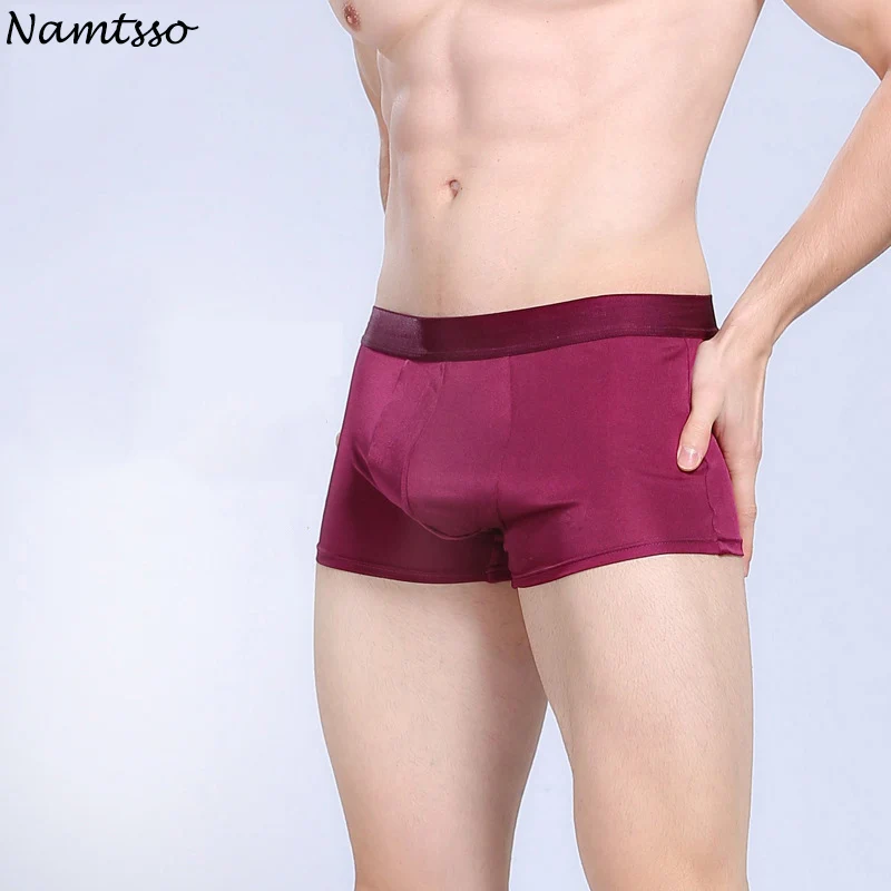

Business Preferred! Men's Silk Wine blue gray coffe Underwear U Convex Breathable Male Boxers From Shuzhou!