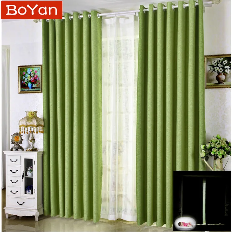 

Customized Ready Made Solid Color Faux Plain Linen Blackout Window Curtain for Living Room Finished Shading Cloth Bedding Room