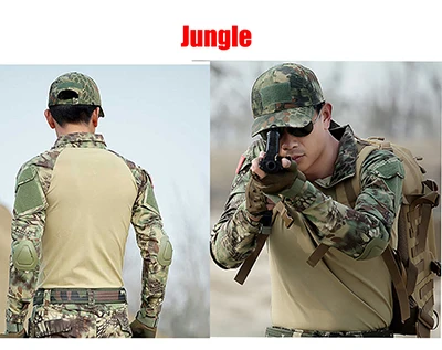 Военная страйкбол специальная боевая рубашка с налокотниками мужские тактические Топы Камуфляж Военный Fardas Multicam Tatico рубашки - Цвет: jungle