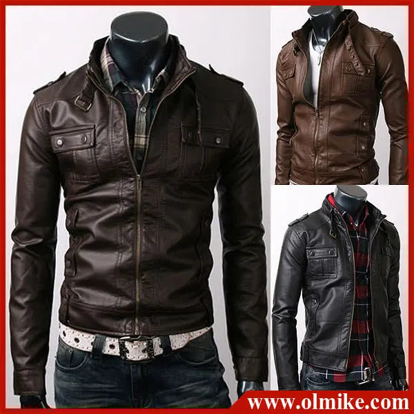 2013 Fall New Slim Fit Men's PU Leather Jackets mens Faux Leather