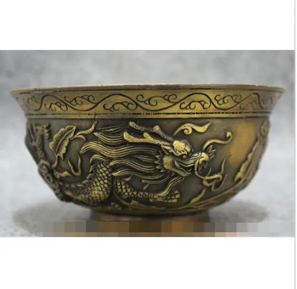 

hui88K834002<<<Marked Chinese Bronze Copper Year Zodiac Auspicious Dynasty 2 Dragon Statue Bowl