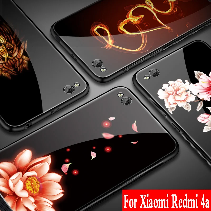 Para xiaomi redmi 4A caso de lujo de cristal templado duro cubierta suave de TPU de silicona para xiaomi redmi 4a cubierta funda 3d armadura