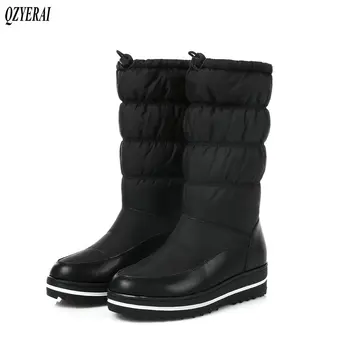

QZYERAI Russian winter cold thermal genuine leather snow boots plush women boots fur down boots warm leather shoes women