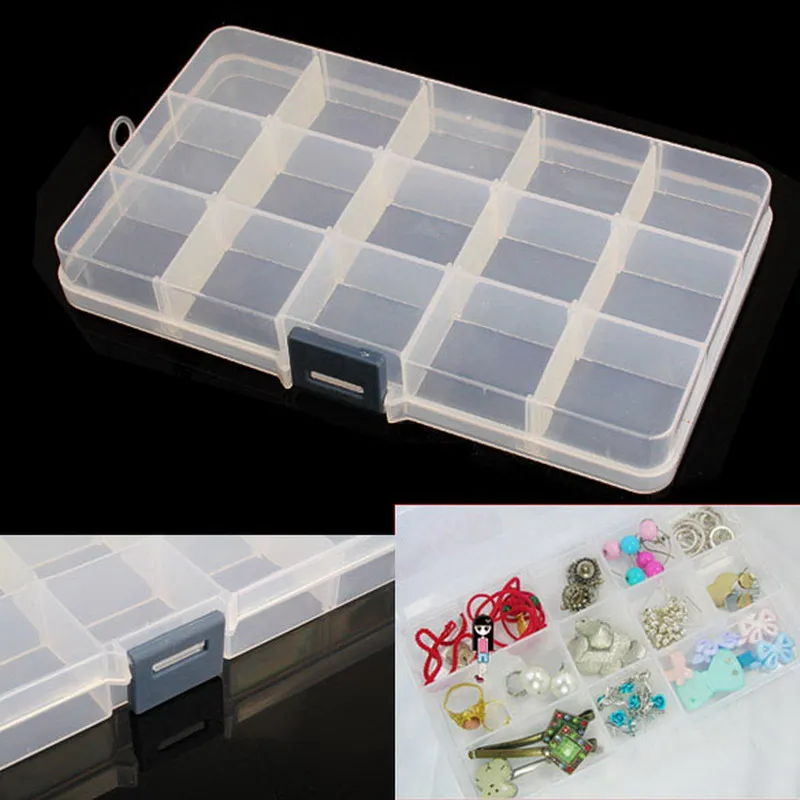 

Hot sale 15 grids Detachable Plastic Storage Box Rhinestone Nail Art Tool Case High Quality Nail Beauty Case