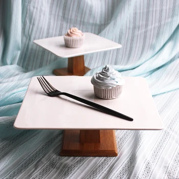 

Nordic ceramic cake tray bamboo high-end snack plate cake stand afternoon tea West Point dessert table fruit plate display stand