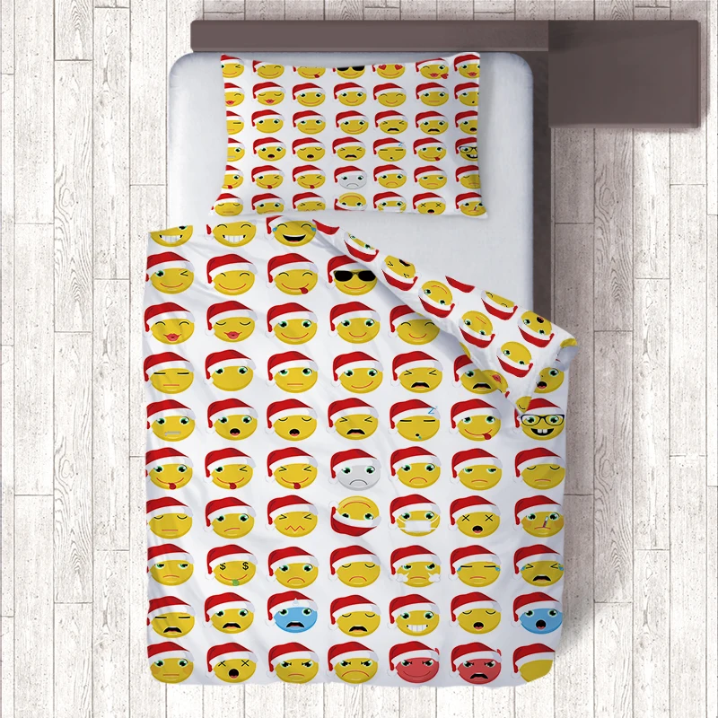 

3d Bedding Sets Housse Couette,Bed Linen for Children,Funny Christmas Emoji Duvet Cover Pillow Cases Kids Quilt Bedding Set New