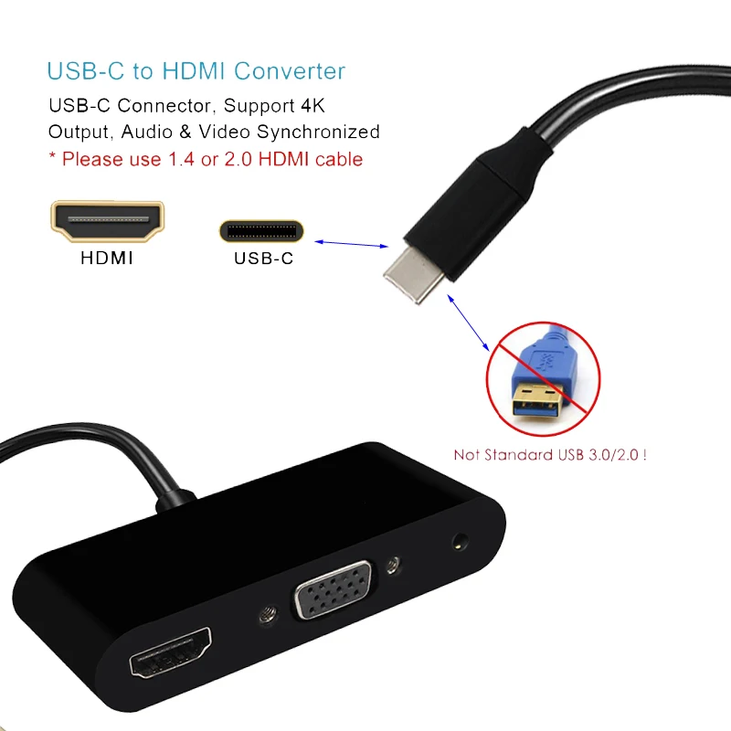 3 в 1 Usb C 3,1 type C к VGA поддержка 4K* 2K HDMI конвертер к VGA адаптер для Macbook Pro
