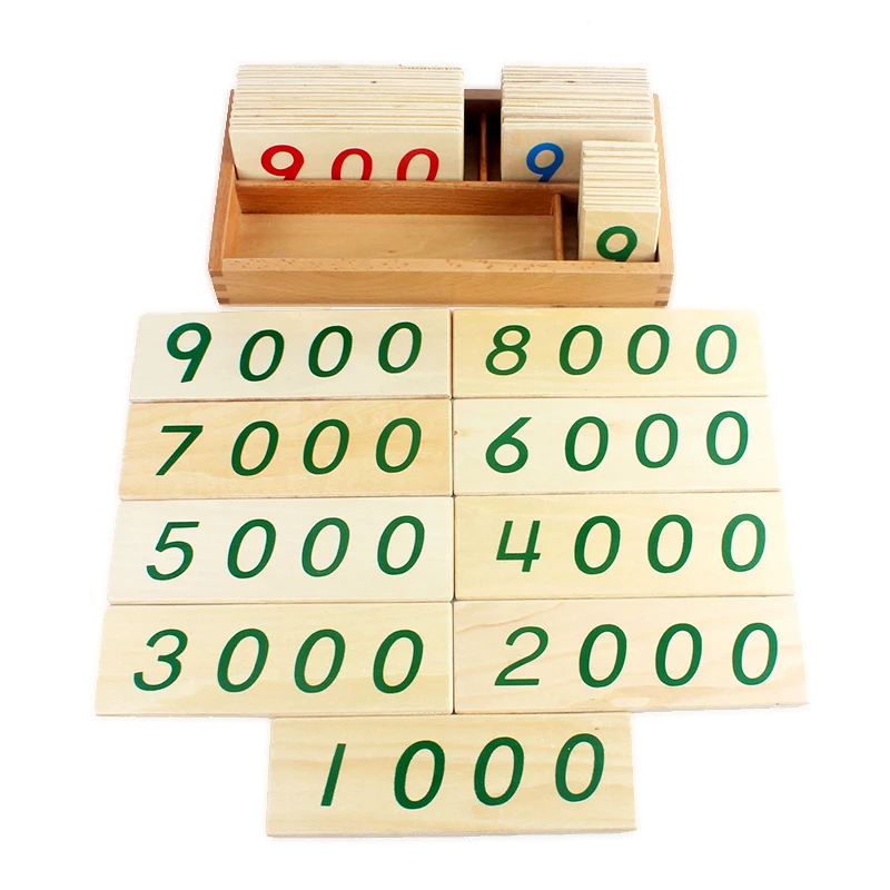 고품질 몬테소리 소재 나무 카드 번호 1-9000, 작은 디지털 학생 사용 수학 장난감 조기 교육 학습 선물