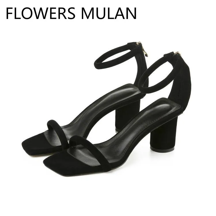

Black Beige Yellow Narrow Band One Buckle Sandalias Mujer 2019 Peep Toe Cover Heels Gladiators HIgh Round Heels Summer Shoes