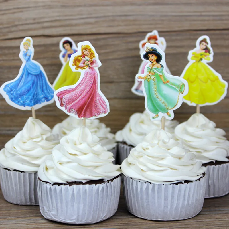 

24pcs Princess Cupcake Topper Picks Kid Baby Birthday Party Decor Cake Decorations Baby Shower Food Picks Cake Topper Supplies