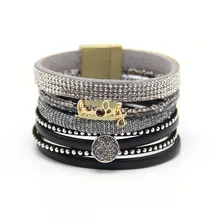 Zig модные стразы с надписью Lucky Многослойный кожаный браслет браслеты с широкий магнитный браслет ювелирные изделия для женщин и мужчин