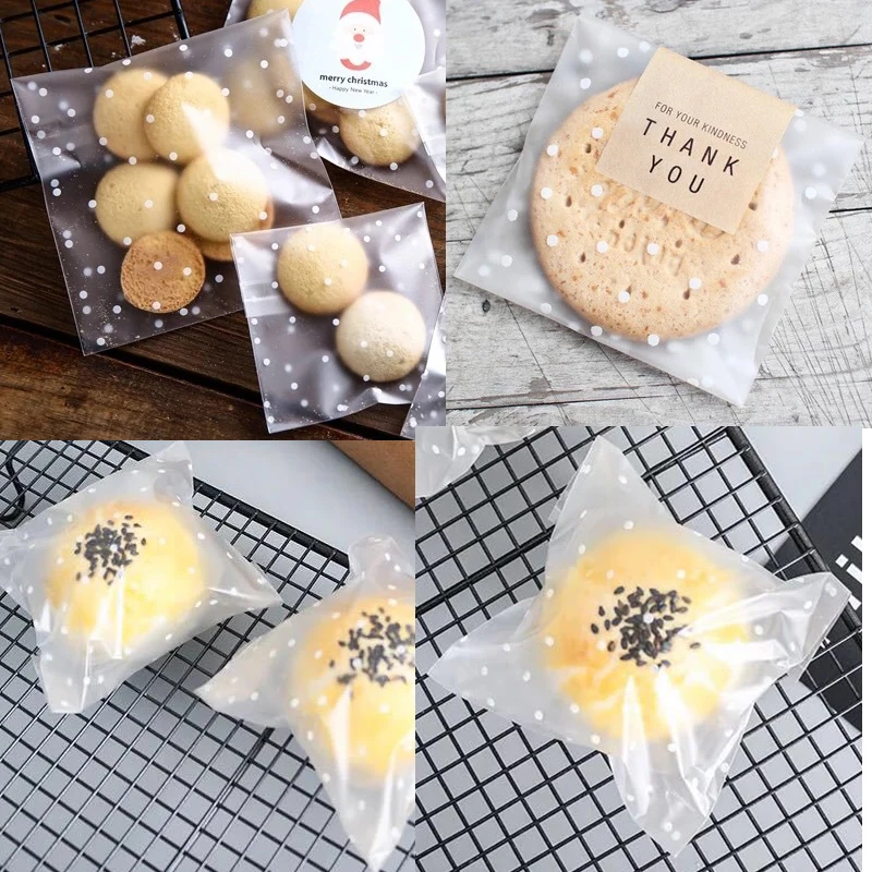 

100pcs/lot Translucent dots Plastic cookie packaging bags cupcake wrapper self adhesive bags Birthday Party Snack packaging bags