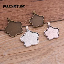 

PULCHRITUDE 6pcs/lot Two Color Inner Size Zinc Alloy Material Flower Style Cabochon Base Cameo Setting Pendant Tray T6412