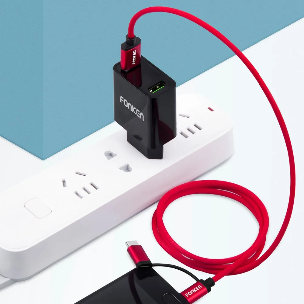 FONKEN 2 в 1 USB кабель Micro usb type C кабель для быстрой зарядки телефона 1 м двойной адаптер Mini USB C зарядка для мобильных телефонов Кабели