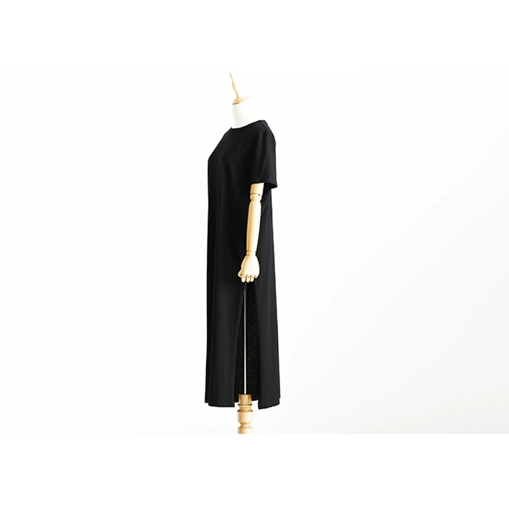 Макси платье-футболка женская летняя пляжная повседневная сексуальная Бохо элегантная винтажная повязка облегающее Черное длинное раздельное платье V419