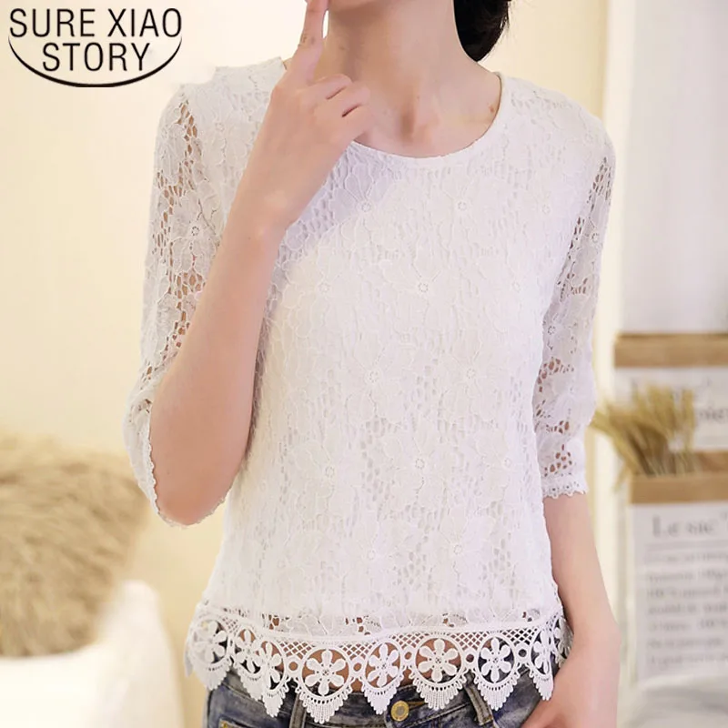 

Womens tops and blouses blusas mujer de moda 2019 white lace blouse women shirts ladies tops shirts shirt Hollow Out 4285 50