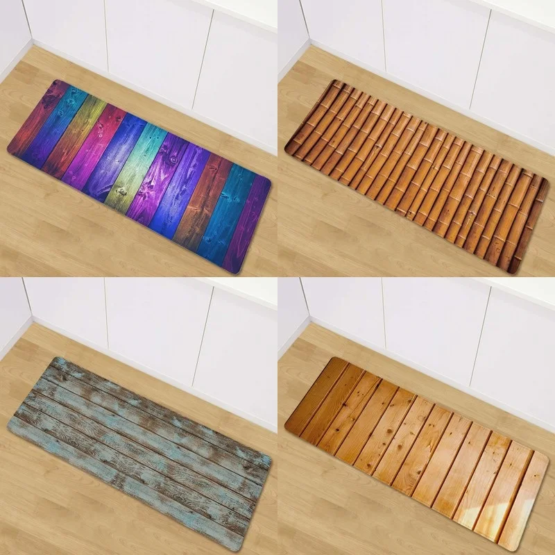 Bamboo Wood Strip Retro Long Floor Mats Anti Slip Sofa Carpets For