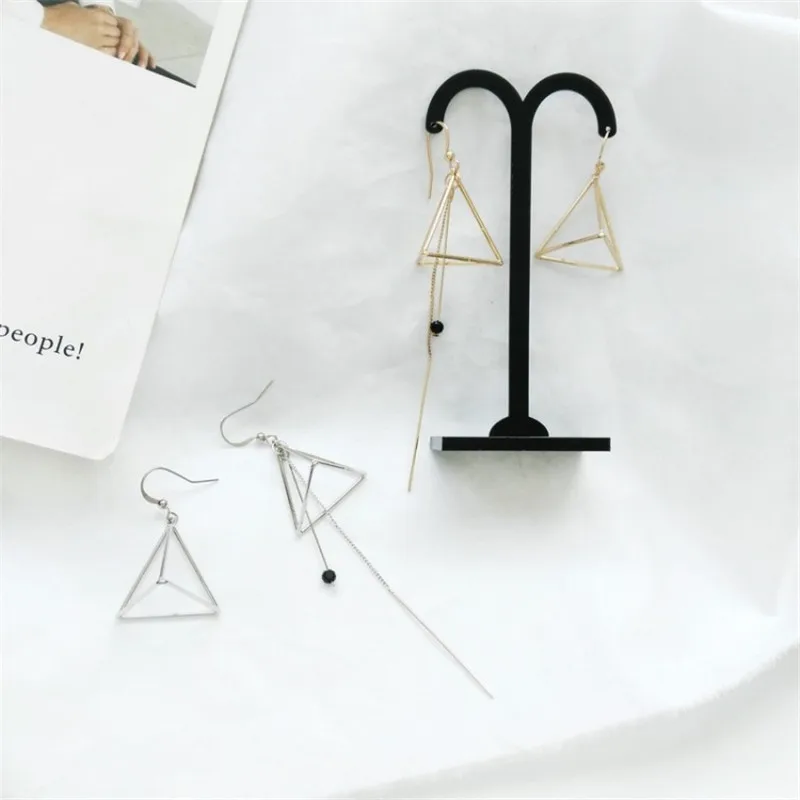 

Geometric Stereo Triangle Alloy Earrings Long Asymmetrical Tassel Pendant Earrings Female Trendy Glamour Jewelry Accessories