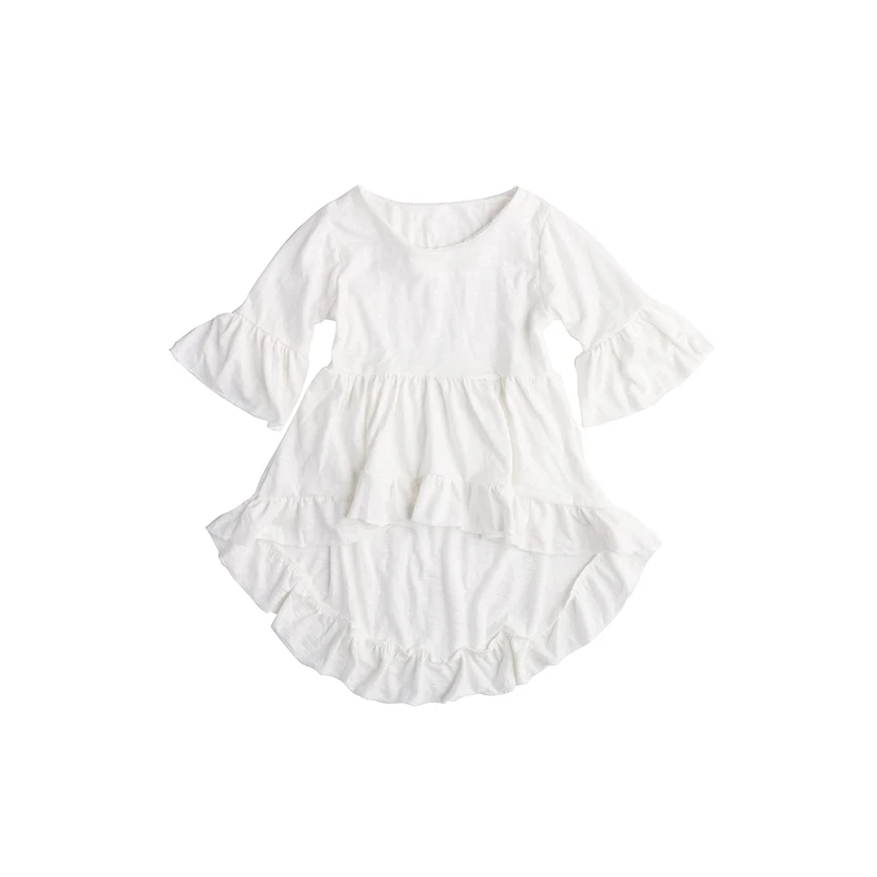 

2017 Summer Party Fashion Brief Casual Toddler Baby Girls Half Sleeve Ruched O-Neck White Ruffles Hem Princess Dress Outfit 1-6Y