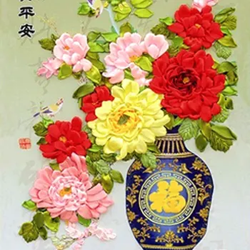 

58X50cm Rich Peony 3d Cross Stitch Kit Unfinished Needlework Ribbon Embroidery Painting Fashion Home Decor Wall Painting