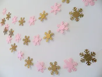 

Pink and gold Baby Shower Decor - 10ft paper Snowflake Garland, Winter Onederland Decor, Holiday Decor, Winter decorations