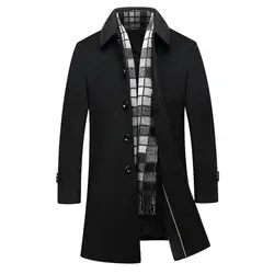Новые модные брендовые мужские кашемировое пальто Однобортный Длинные шерстяное пальто мужские повседневные приталенные черные пальто