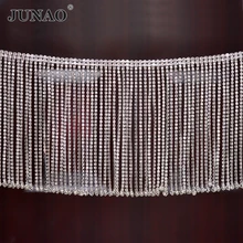 JUNAO 45cm/lot Glitter Clear Glass Rhinestone Trim Tassel Fringe Metal Strass Chain Ribbon Crystal Applique Banding for Crafts JUNAO 45cm/lot Glitter Clear Glass Rhinestone Trim Tassel Fringe Metal Strass Chain Ribbon Crystal Applique Banding for Crafts