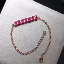 Элегантные модные ботильоны с закругленным ряд небольших с натуральным красным Рубином браслет из натурального драгоценного камня S925 серебряного цвета для девочек свадебные подарки украшения
